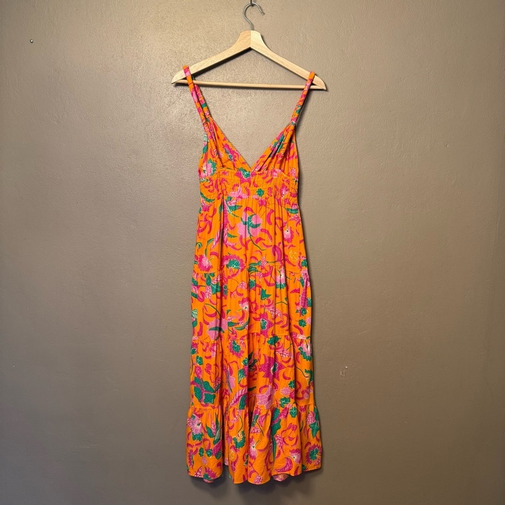 10 Crosby Derek Lam Cecelia Tiered Printed Linen-blend Orange Midi Dress Size 4 - Picture 10 of 16